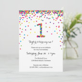 Colorful Confetti 1st Birthday Party Invitations Kaart (Staand voorkant)