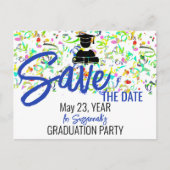Colorful Confetti Graduparty sparen de Datum Aankondigingskaart (Voorkant)