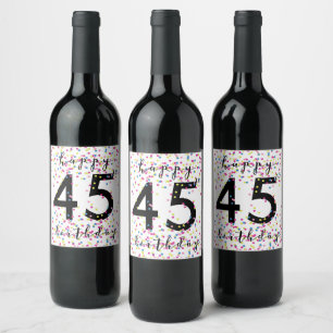 Colorful Confetti Happy 45th Birthday Wine Label Wijn Etiket