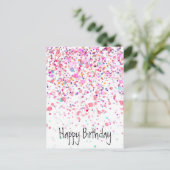 Colorful Confetti Happy Birthday Roze Briefkaart (Staand voorkant)