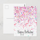 Colorful Confetti Happy Birthday Roze Briefkaart (Voorkant / Achterkant)