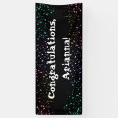 Colorful Confetti over Black Bold Gefeliciteerd Spandoek (Verticaal)