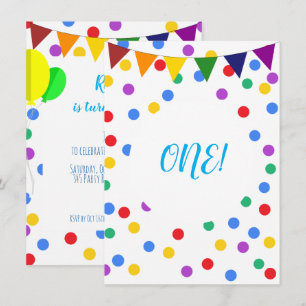 Colorful Confetti Stippen and Balloons 1st Birthda Kaart