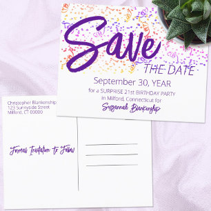 Colorful Confetti Top Purple Text Special Occasion Aankondigingskaart