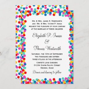 Colorful Confetti Wedding Invitation Kaart