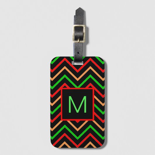 Colorful Cool Chevron op zwart monogram Bagagelabel (Voorkant (verticaal))