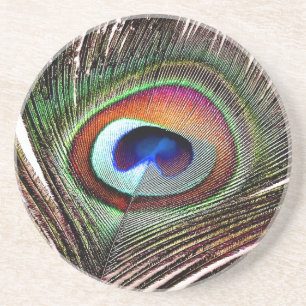 Colorful Copper Peacock Feather Zandsteen Onderzetter