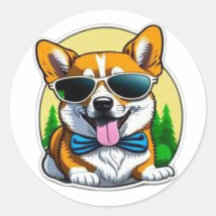 Colorful Corgi in Sunbril Classic Round Sticker