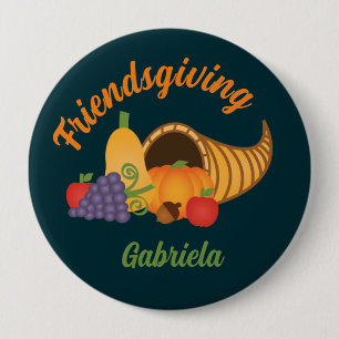 Colorful Cornucopia Friendsgiving Party Name Tag Ronde Button 4,0 Cm