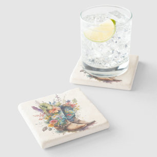 Colorful Cowgirl Boots en Flowers Stenen Onderzetter