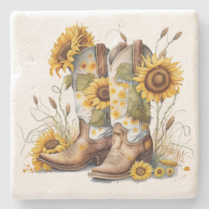 Colorful Cowgirl Boots en zonnebloemen Stenen Onderzetter