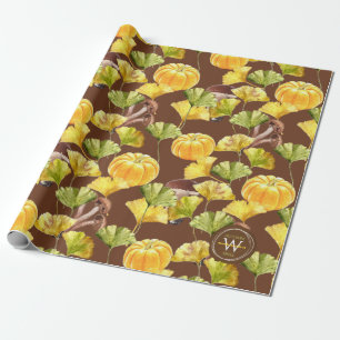 Colorful Cozy Autumn Waterverf Pattern Monogram Cadeaupapier