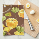 Colorful Cozy Autumn Waterverf Pattern Monogram Theedoek (Quarter Fold)