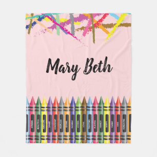 Colorful Crayon Naam roze vleece Blanket Fleece Deken