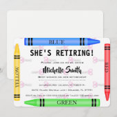 Colorful Crayon Teacher Retirement Invite Kaart (Voorkant / Achterkant)