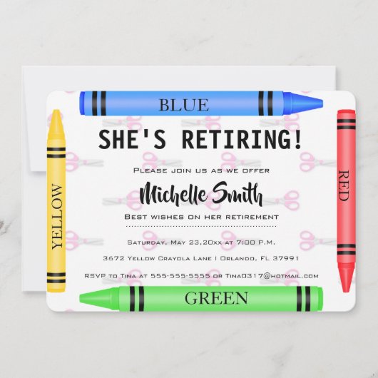 Colorful Crayon Teacher Retirement Invite Kaart (Voorkant)