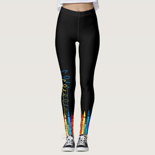 Colorful Crayons op zwart Leggings (Voorkant)