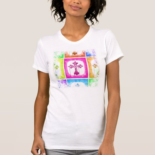 Colorful Crosses Christelijke Pop Collage T-shirt (Voorkant)