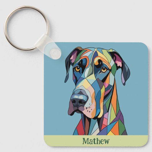 Colorful Cubist Great Dane  Sleutelhanger (Voorkant)