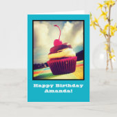 Colorful Cupcake met Cherry op top Kaart (Gele Bloem)