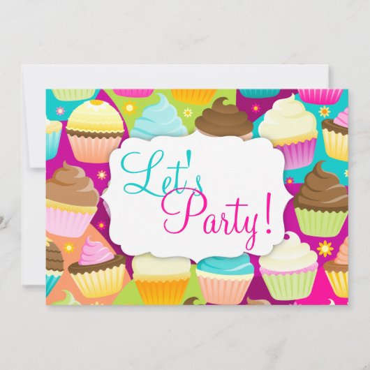 Colorful Cupcakes "Let's Party" Kaart (Voorkant)