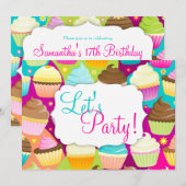 Colorful Cupcakes "Let's Party" Kaart (Voorkant / Achterkant)