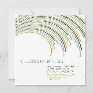 Colorful Curved Stripes Modern 21st Birthday Party Kaart