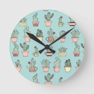 Colorful Cute Cactus in hand getekend stijlpatroon Ronde Klok