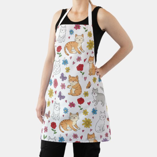Colorful Cute Cats Floral Apron Schort (Insitu)