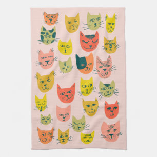 Colorful Cute Cats Kittens Pink Theedoek