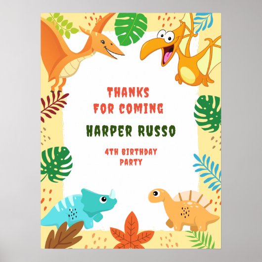 Colorful Cute Dino Birthday Poster (Voorkant)