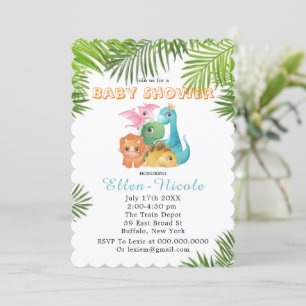 Colorful Cute Dinosaurs Baby Shower Invitations Kaart