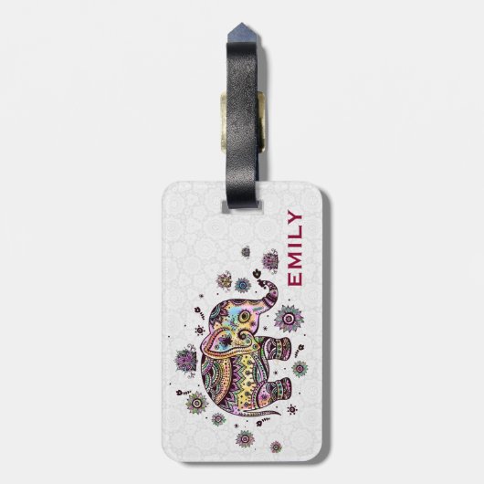 Colorful Cute Floral Elephant Bagagelabel (Achterkant verticaal)