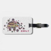 Colorful Cute Floral Elephant Bagagelabel (Achterkant horizontaal)