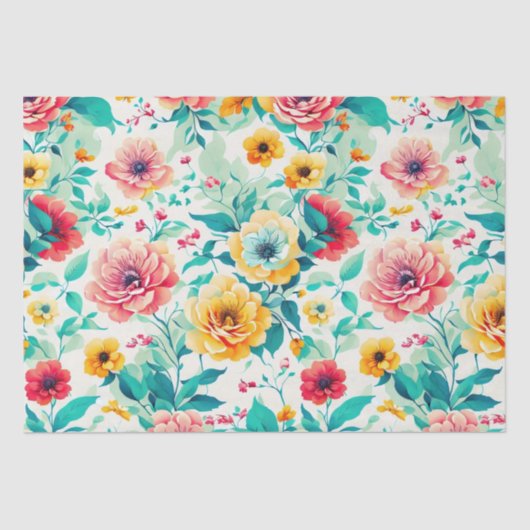 Colorful Cute Floral Pattern Tissuepapier (Voorkant)