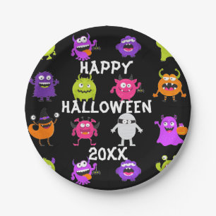 Colorful Cute Halloween Monsters op Black Papieren Bordje