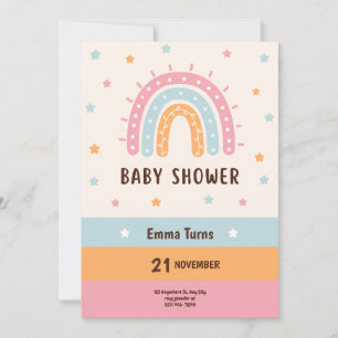 Colorful Cute Illustrated Boho Rainbow Baby shower Save The Date