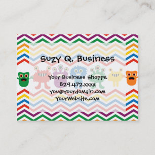 Colorful Cute Monsters Fun Chevron Striped Pattern Visitekaartje