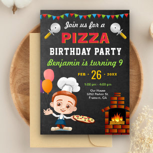 Colorful Cute Pizza Kids Birthday Party Invitation Kaart