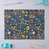 Colorful Cute Retro Flowers & Leafs Pattern Tissuepapier (Craft)
