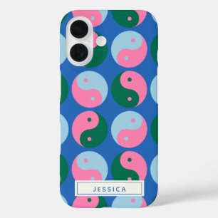 Colorful Cute Retro Yin Yang Blue iPhone 16 Hoesje