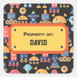 Colorful Cute Robot Pattern, gepersonaliseerd Vierkante Sticker