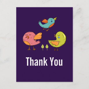 Colorful Cute Whimsical Birds Bedankt Briefkaart