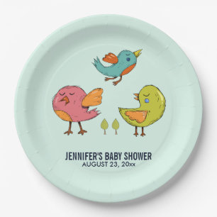 Colorful Cute Whimsical Birds Trio Baby shower Papieren Bordje