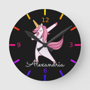 Colorful Dabbing Unicorn Ronde Klok