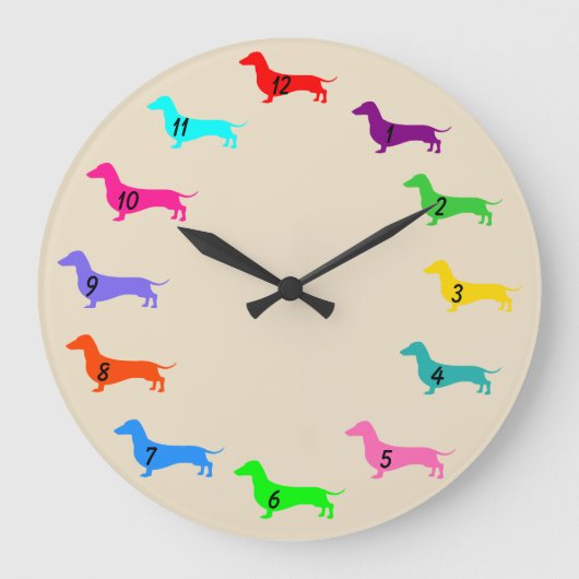 Colorful Dachshund Clock Grote Klok (Voorkant)