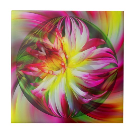 Colorful Dahlia Floral Abstracte kunst Tegeltje (Voorkant)