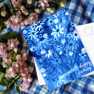 Colorful Daisy Bouquet Blue Birthday Briefkaart