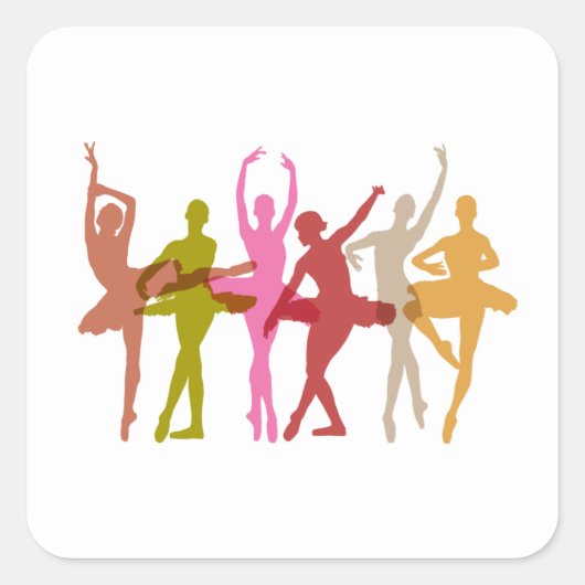 Colorful Dancing Ballerinas Vierkante Sticker (Voorkant)