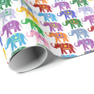 Colorful Decorative Elephants Pattern Cadeaupapier